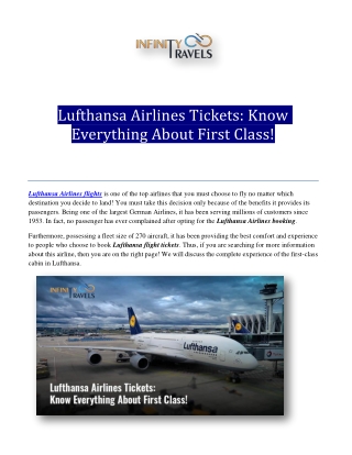 Lufthansa Airlines Tickets Know Everything About First Class