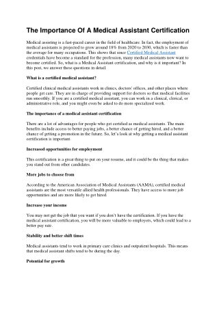 The Importance Of A Medical Assistant Certification