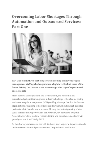 Overcoming Labor Shortages Through Automation and Outsourced Services- Part One