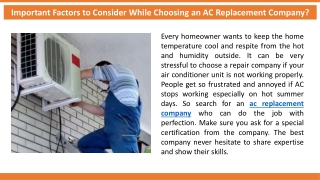 Important Factors to Consider While Choosing an AC Replacement Company?
