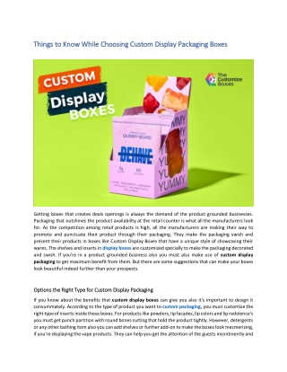 Things to Know While Choosing Custom Display Packaging Boxes