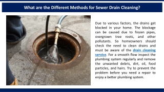What are the Different Methods for Sewer Drain Cleaning?