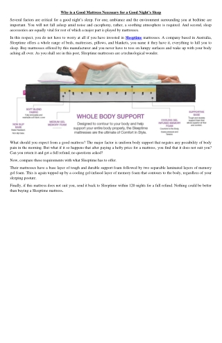 Why is a Good Mattress Necessary for a Good Night’s Sleep