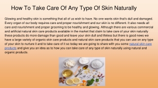 How to take care of any type of skin naturally