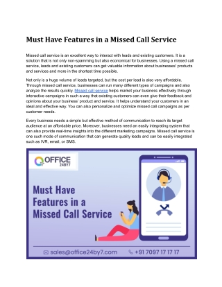 Must Have Features in a Missed Call Service