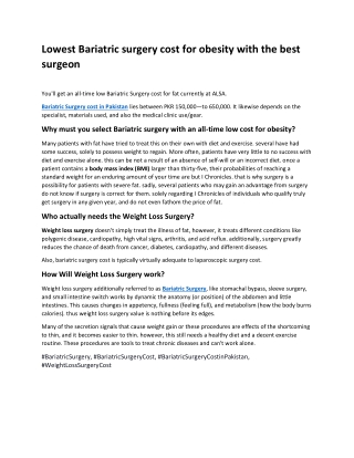 Lowest Bariatric surgery cost for obesity with the best surgeon