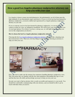 How a good Los Angeles pharmacy malpractice attorney can help you with your case