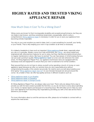 Highly Rated and Trusted Viking Appliance Repair
