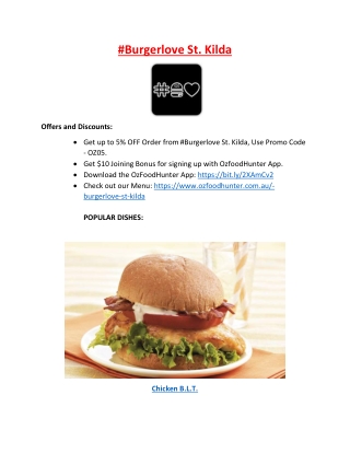 5% off - #Burgerlove St Kilda Restaurant Menu, NSW