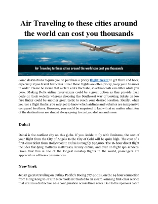 Air Traveling to these cities around the world can cost you thousands