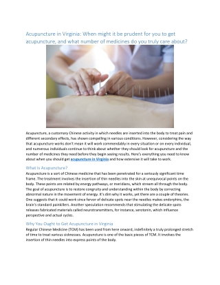 Acupuncture in Virginia: When might it be prudent for you to get  acupuncture, a
