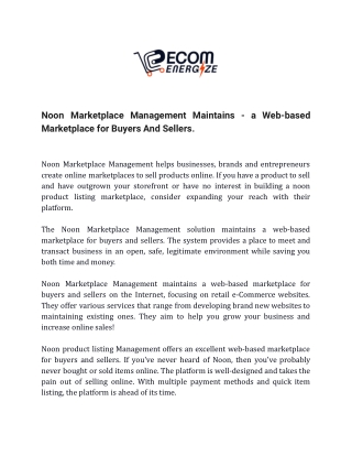 Noon Marketplace Management Maintains - a Web-Based Marketplace for Buyers And Sellers.