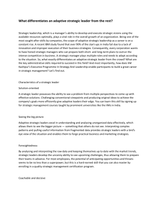 What differentiates an adaptive strategic leader from the rest