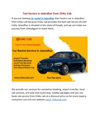 Taxi Service in Jalandhar from Chiku Cab