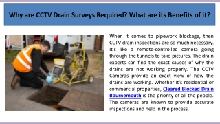 Why are CCTV Drain Surveys Required What are its Benefits of it