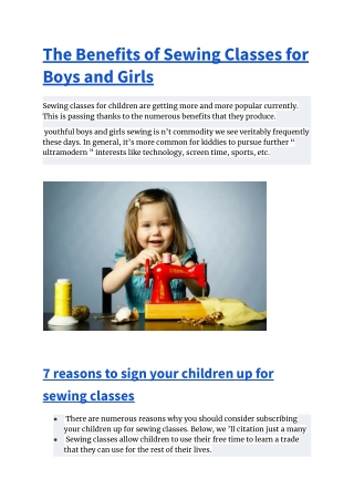 The Benefits of Sewing Classes for Boys and Girls