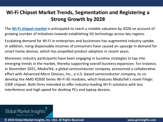 Wi-Fi Chipset Market Trends, Segmentation and Registering a Strong Growth