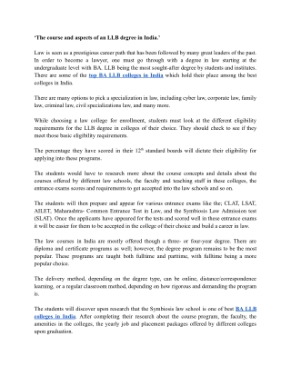 ‘The course and aspects of an LLB degree in India.’