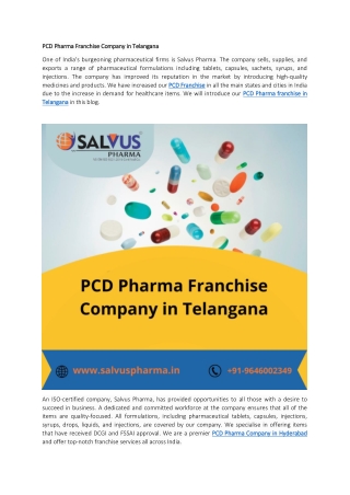 PCD Pharma Franchise Company in Telangana