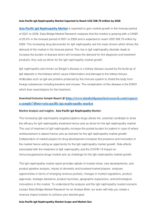 Asia-Pacific IgA Nephropathy Market Expected to Reach USD 308.79 million by 2028