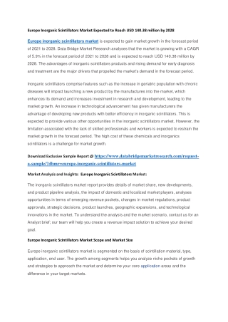 Europe Inorganic Scintillators Market Expected to Reach USD 140.38 million by 2028