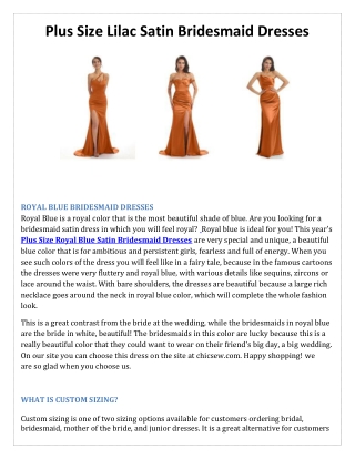 Plus Size Royal Blue Satin Bridesmaid Dresses
