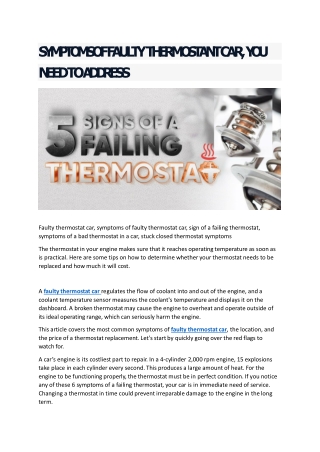 SYMPTOMS OF FAULTY THERMOSTANT CAR, YOU NEED TO ADDRESS