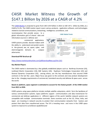 C4ISR Market Witness the Growth of $147.1 Billion by 2026