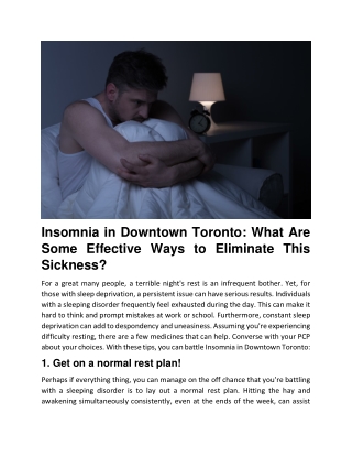 Insomnia in Downtown Toronto: What Are Some Effective Ways to Eliminate This Sic