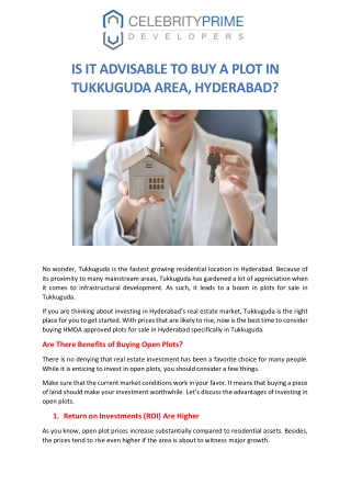 IS IT ADVISABLE TO BUY A PLOT IN TUKKUGUDA AREA, HYDERABAD