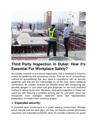 Third Party Inspection in Dubai: How It's Essential For Workplace Safety?