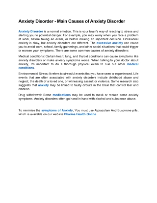 Anxiety Disorder - Main Causes of Anxiety Disorder