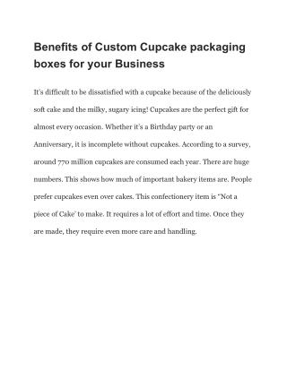 Benefits of Custom Cupcake packaging boxes for your Business
