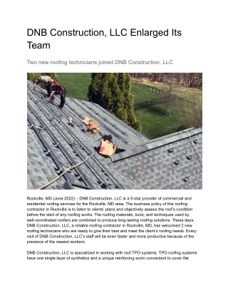 DNB Construction_ LLC Enlarged Its Team