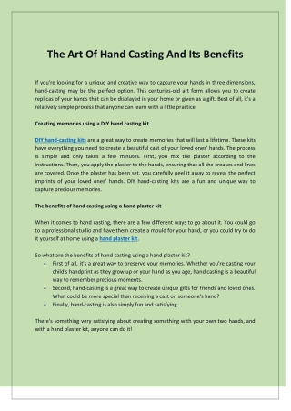The Art Of Hand Casting And Its Benefits