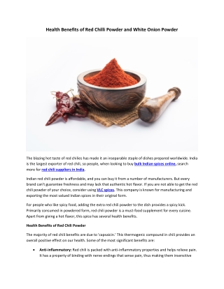 Health Benefits of Red Chilli Powder and White Onion Powder