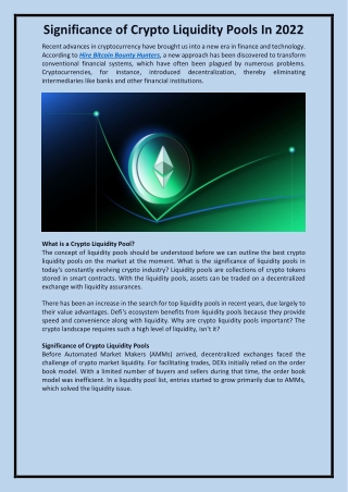 Significance of Crypto Liquidity Pools