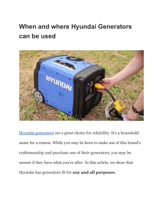 When and where Hyundai Generators can be used