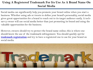 Using A Registered Trademark For Its Use As A Brand Name On Social Media