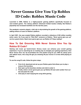 Never Gonna Give You Up Roblox ID Code: Roblox Music Code