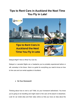 Tips to Rent Cars in Auckland the Next Time You Fly in Late