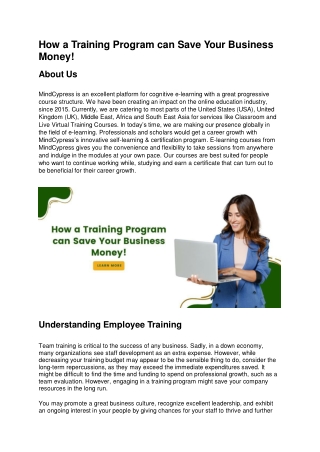 How a Training Program can Save Your Business Money!