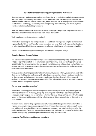 Impact of Information Technology on Organizational Performance