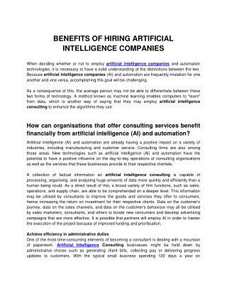 BENEFITS OF HIRING ARTIFICIAL INTELLIGENCE COMPANIES