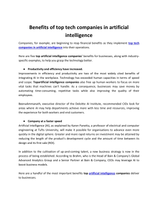 Benefits of top tech companies in artificial intelligence