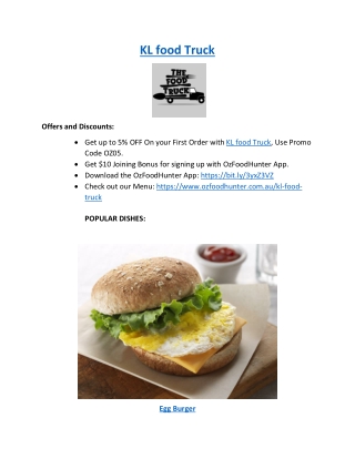 5% off - KL food Truck Burger Restaurant Millthorpe, NSW