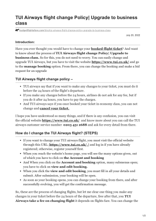 TUI Airways flight change Policy Upgrade to business class