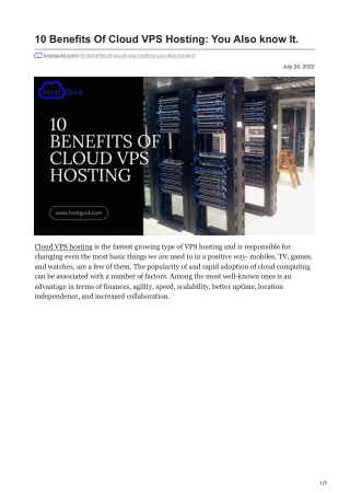 10 Benefits Of Cloud VPS Hosting You Also know It