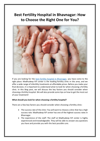 Best Fertility Hospital in Bhavnagar-How to Choose the Right One for You