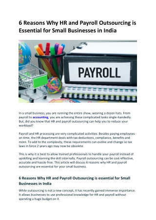 6 Reasons Why HR and Payroll Outsourcing is Essential for Small Businesses in India